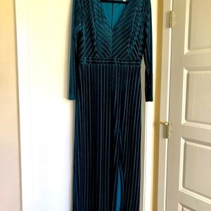Badgley Mischka Belle Velvet Stripe Gown in Size 12